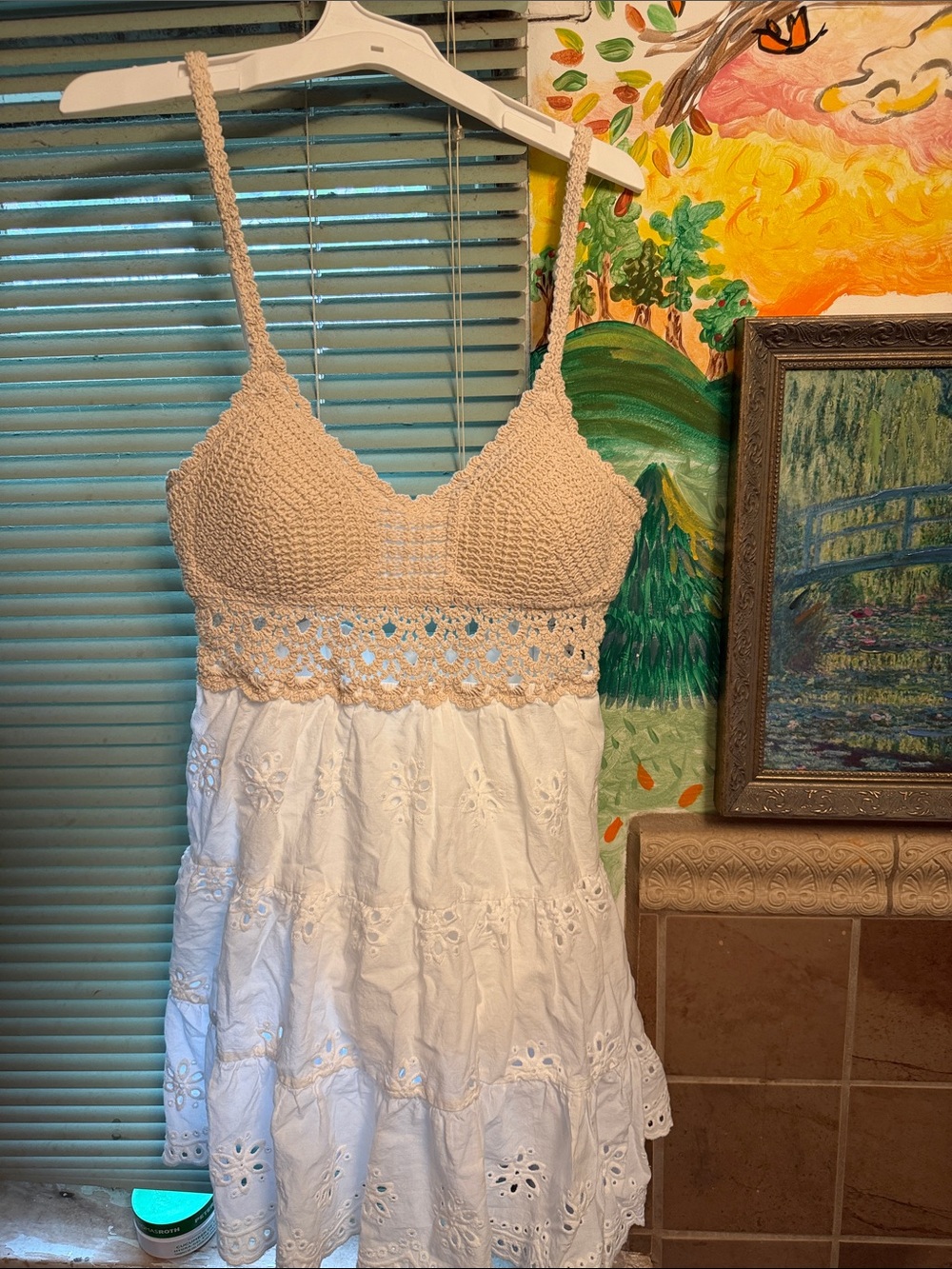 Altar'd State Cream Crochet Bodice White Eyelet Mini Dress
